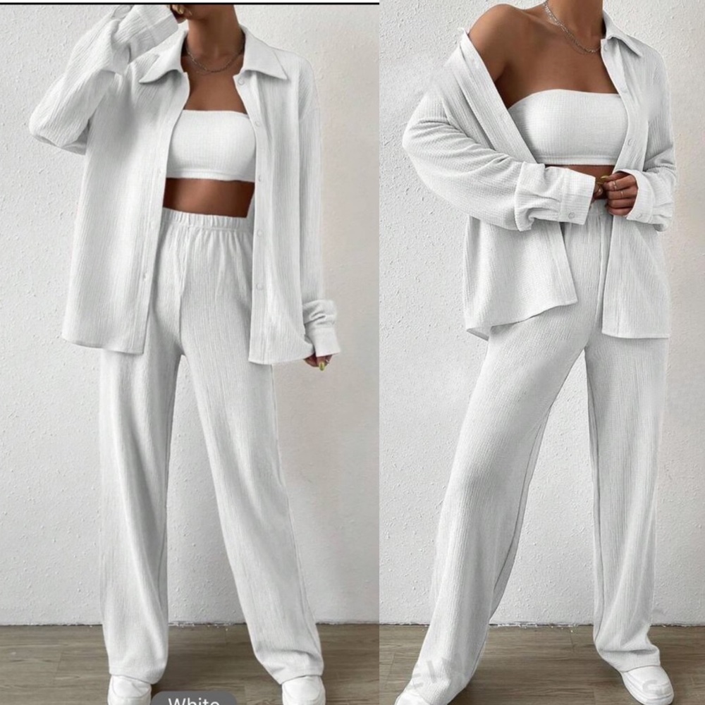 3 piece matching set — Tube Top & Button Front Tee & Pants - Picture 1 of 3